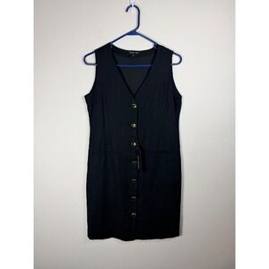 Rachel Zoe Black Sleeveless V Neck Button Front Midi Dress Women's XS